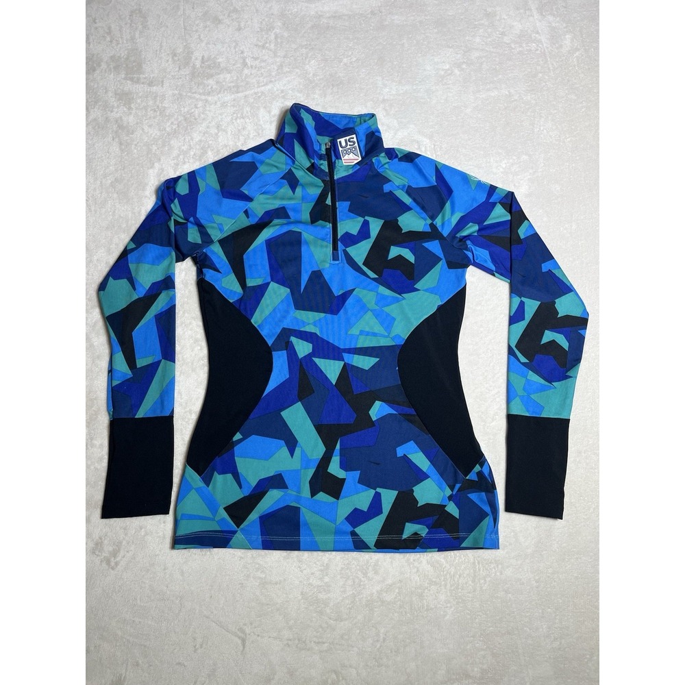 Spyder Women's M US Ski Team GeometricThermal Qtr Zip Running Training Pullover